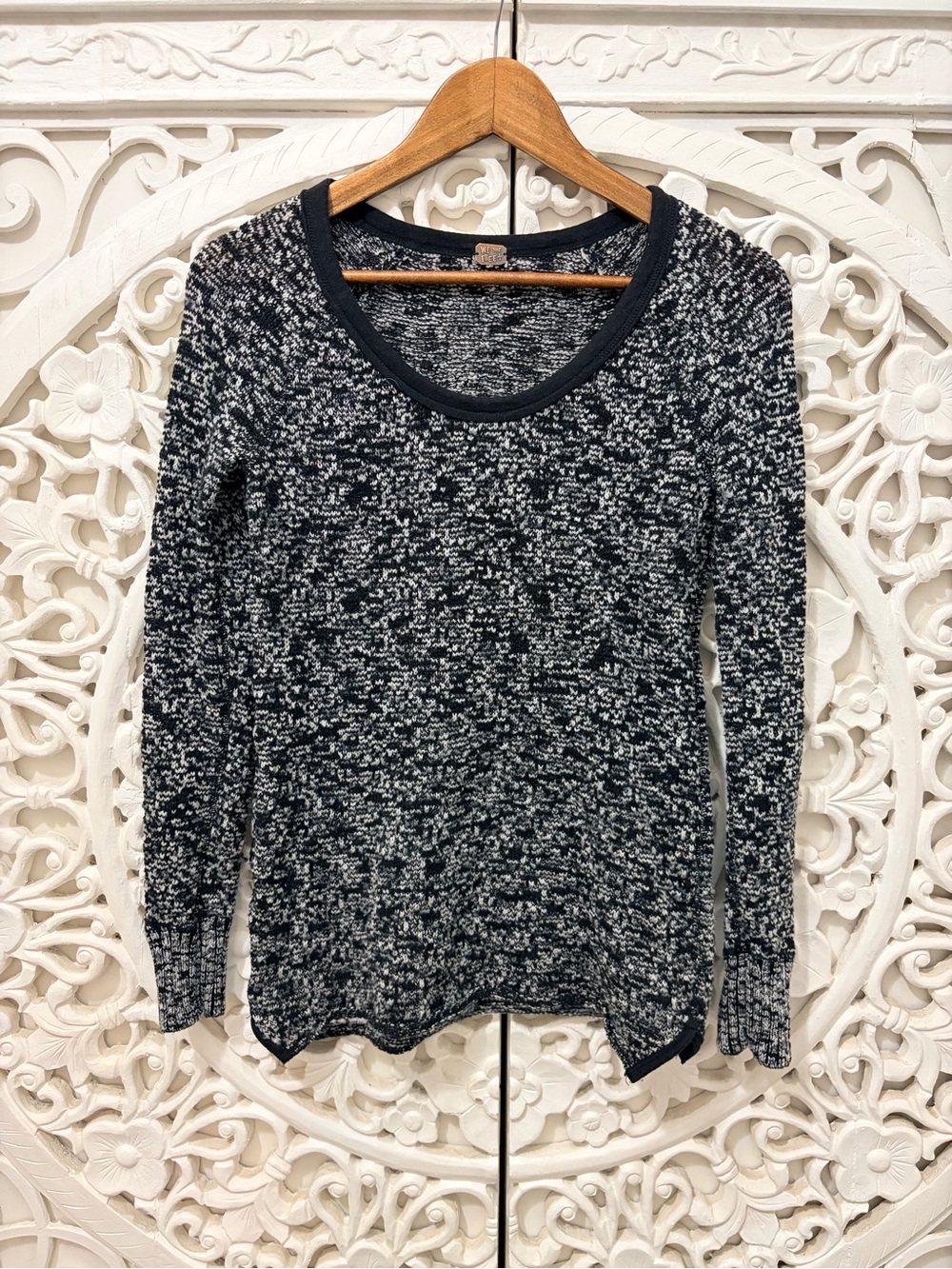 We The Free Black White Knit Scoop Neck Sweater Small